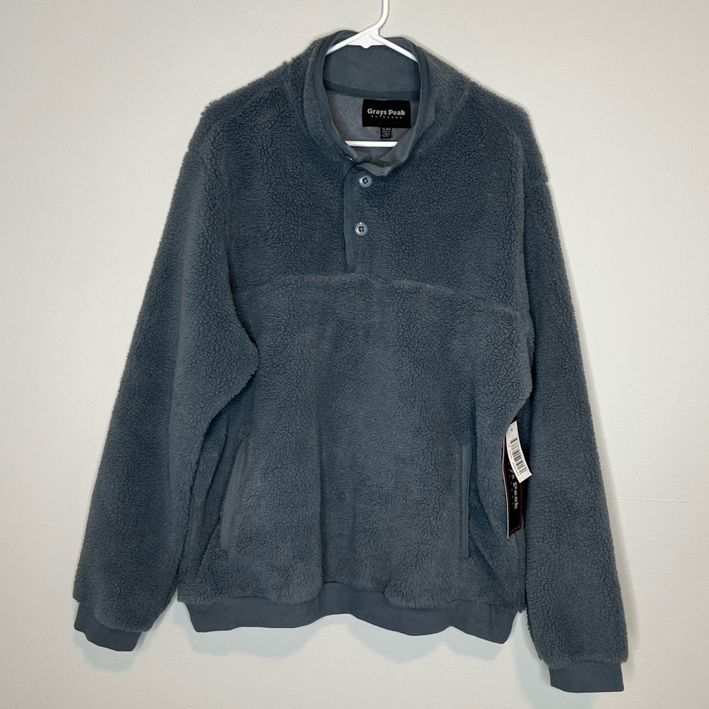 Grays Peak Outdoors Men’s Slate Blue Sherpa Fleece Pullover Jacket XL NEW Button